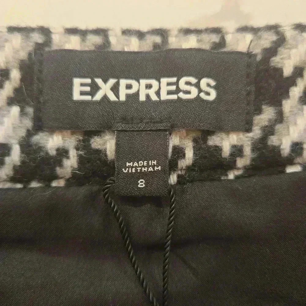 Express Houndstooth Wool Full Zip Mini Skirt Blac… - image 4